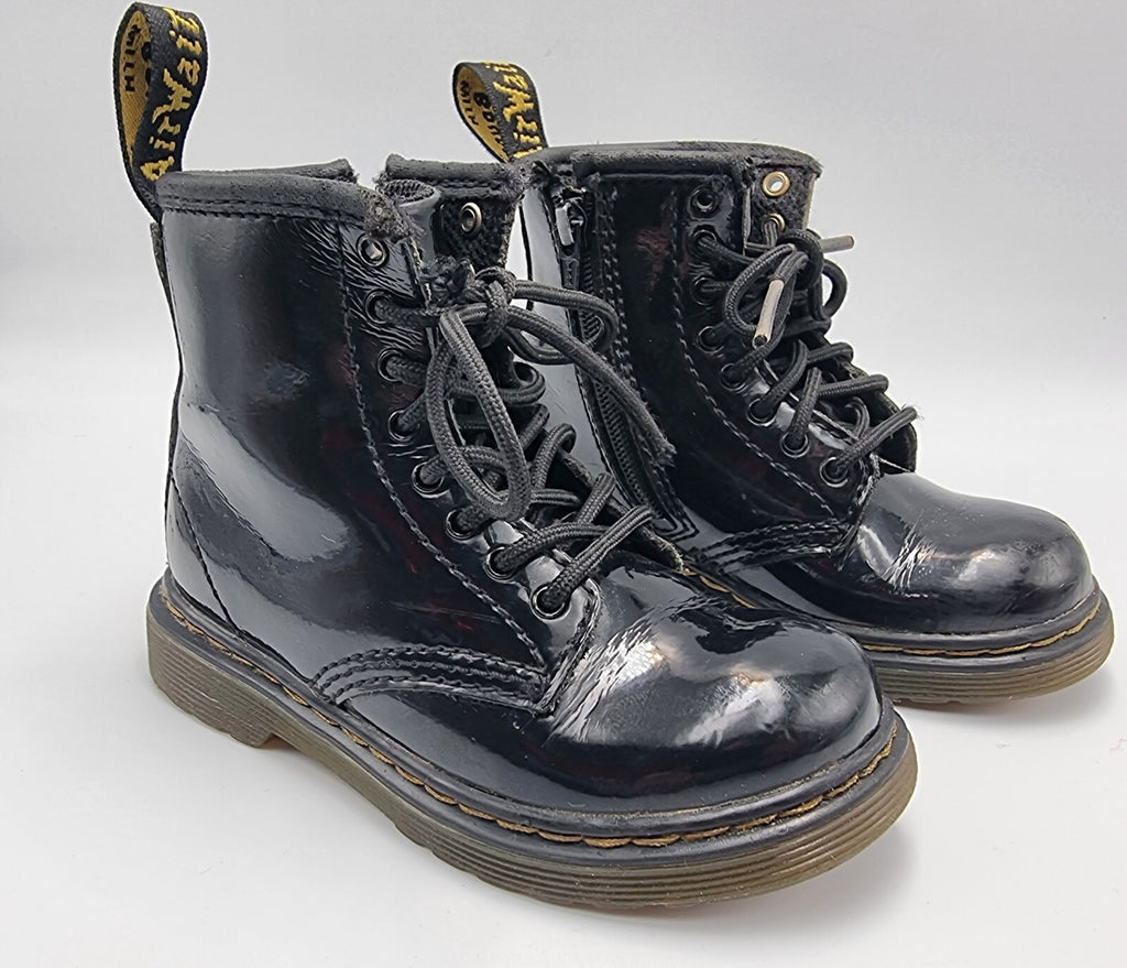 Dr Martens Toddler 1460 Black Patent Boots Side Zip Shoes Kids Size UK 7 EUR 24