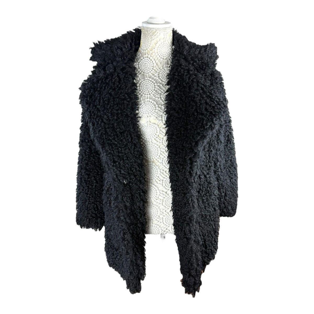 Boohoo Black Teddy Fleece Coat Relaxed Fit Collared Women's UK Size 10