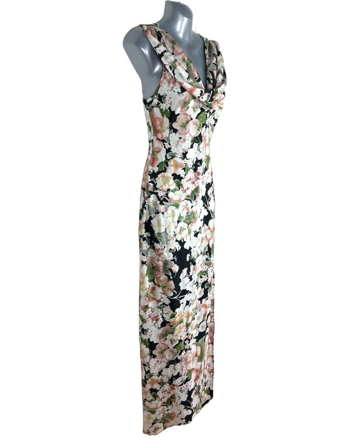 Boohoo Satin Floral Occasion Dress Maxi Cowl Neck Women's UK Size 8