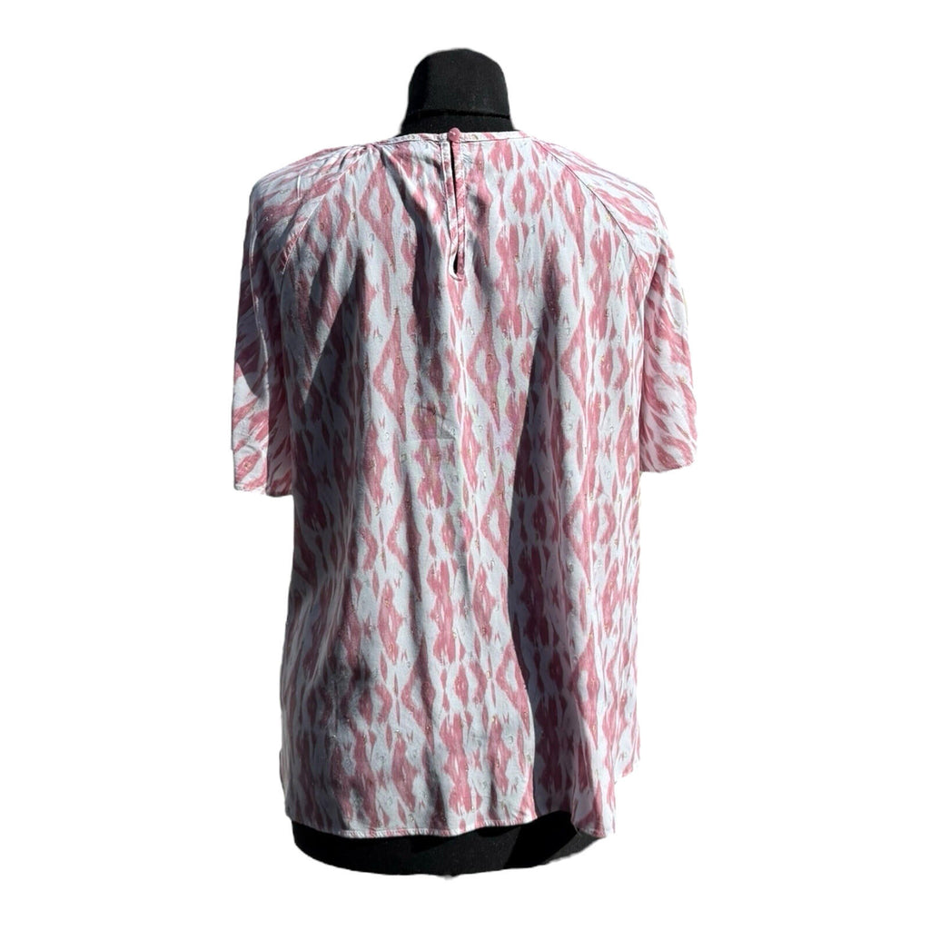 Papaya Pink White T-Shirt Blouse Gold Shimmer Geometric Print Women's UK Size 14