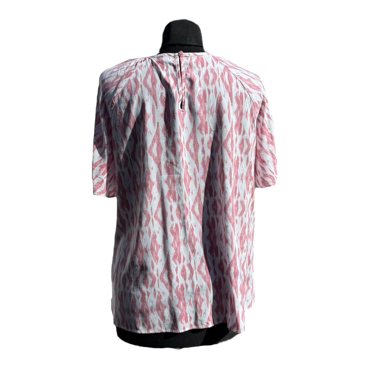Papaya Pink White T-Shirt Blouse Gold Shimmer Geometric Print Women's UK Size 14