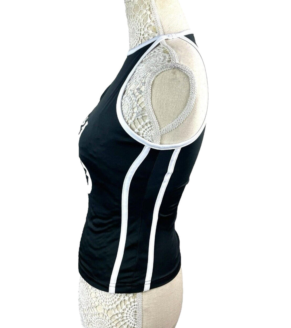 Manor Black Tank Top Women's UK Size 8  Black Number 13 Print Sleeveless Slim Fit Summer