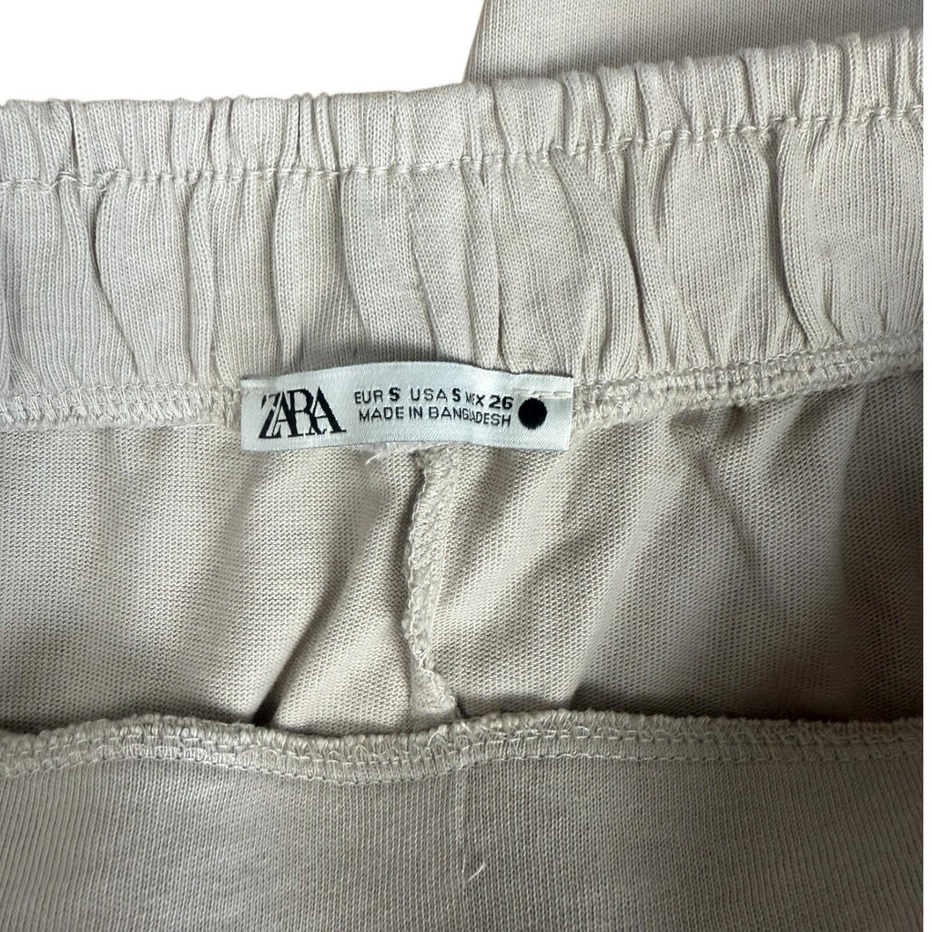 Zara Wide Leg Trousers Women’s UK Size S High Waist Tie Front Beige