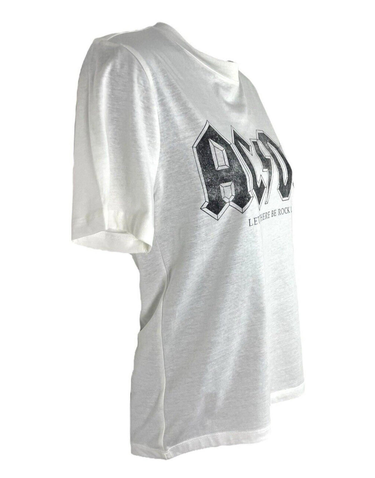 H&M White H&M White AC/DC Graphic Print T-Shirt Oversized 100% Cotton Women's UK Size XS