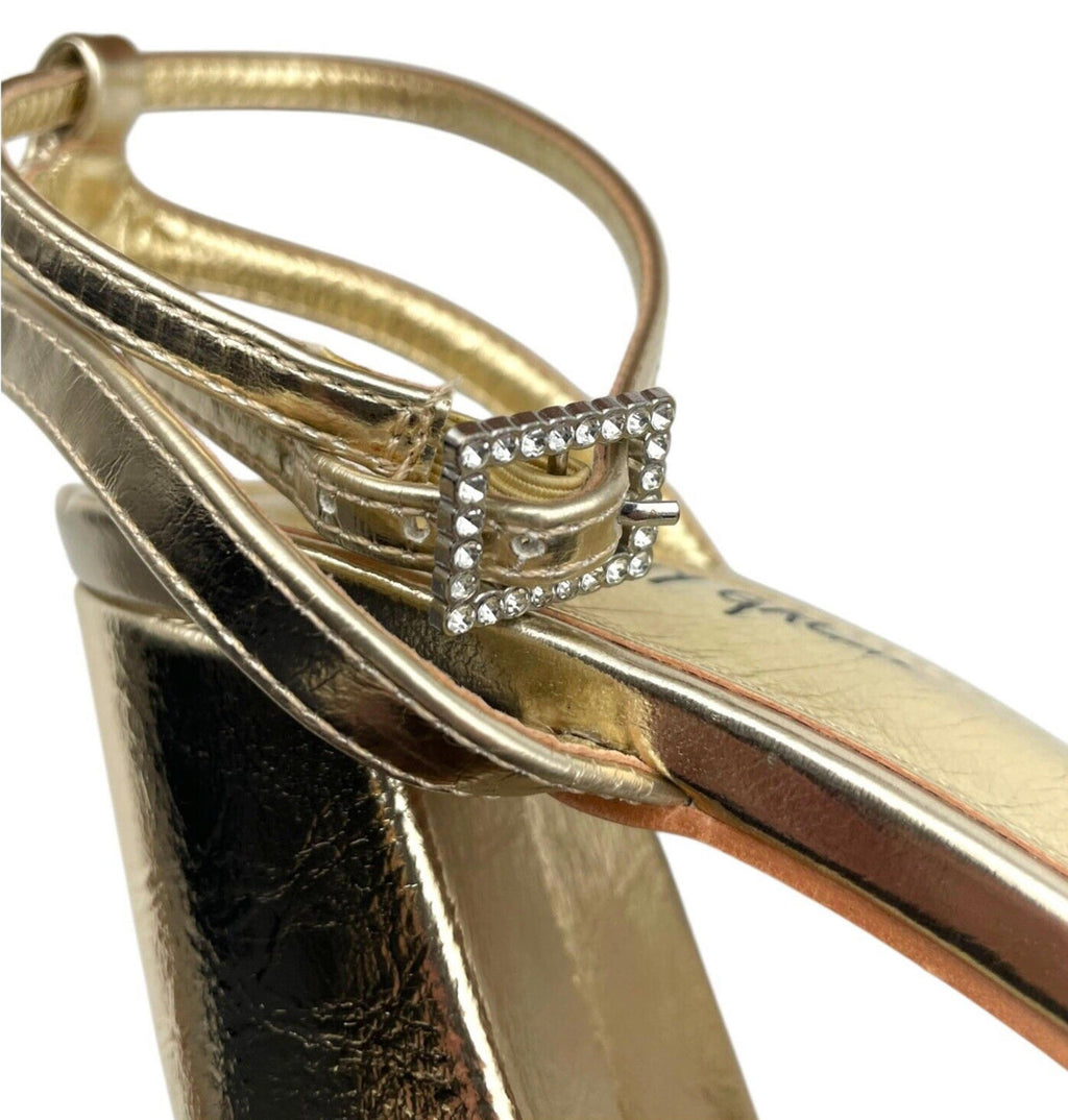 Nasty Gal Shoes Gold Metallic Strappy Platform Block Heel Women's UK Size 8