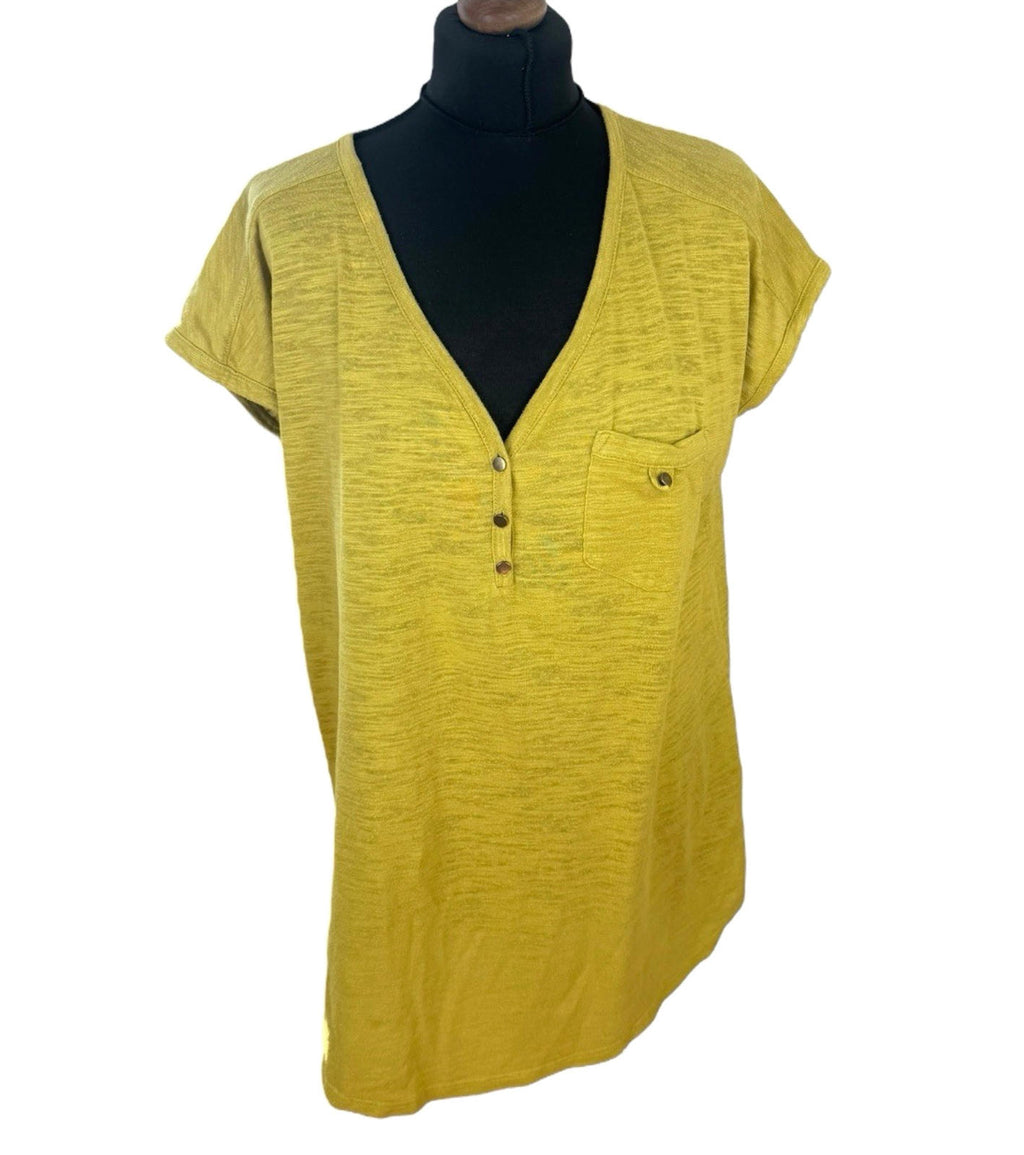 Next Mustard Next T-Shirt Blouse Women's UK Size 14 Mustard Yellow V Neck Pocket Summer