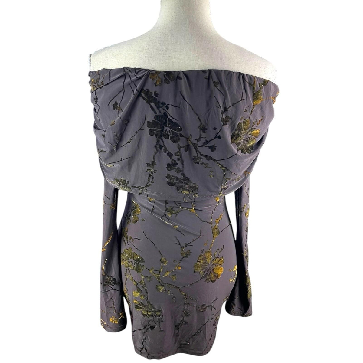 Pretty Little Thing Off Shoulder Mini Dress Women's UK Size 8 Long Sleeve Ruched