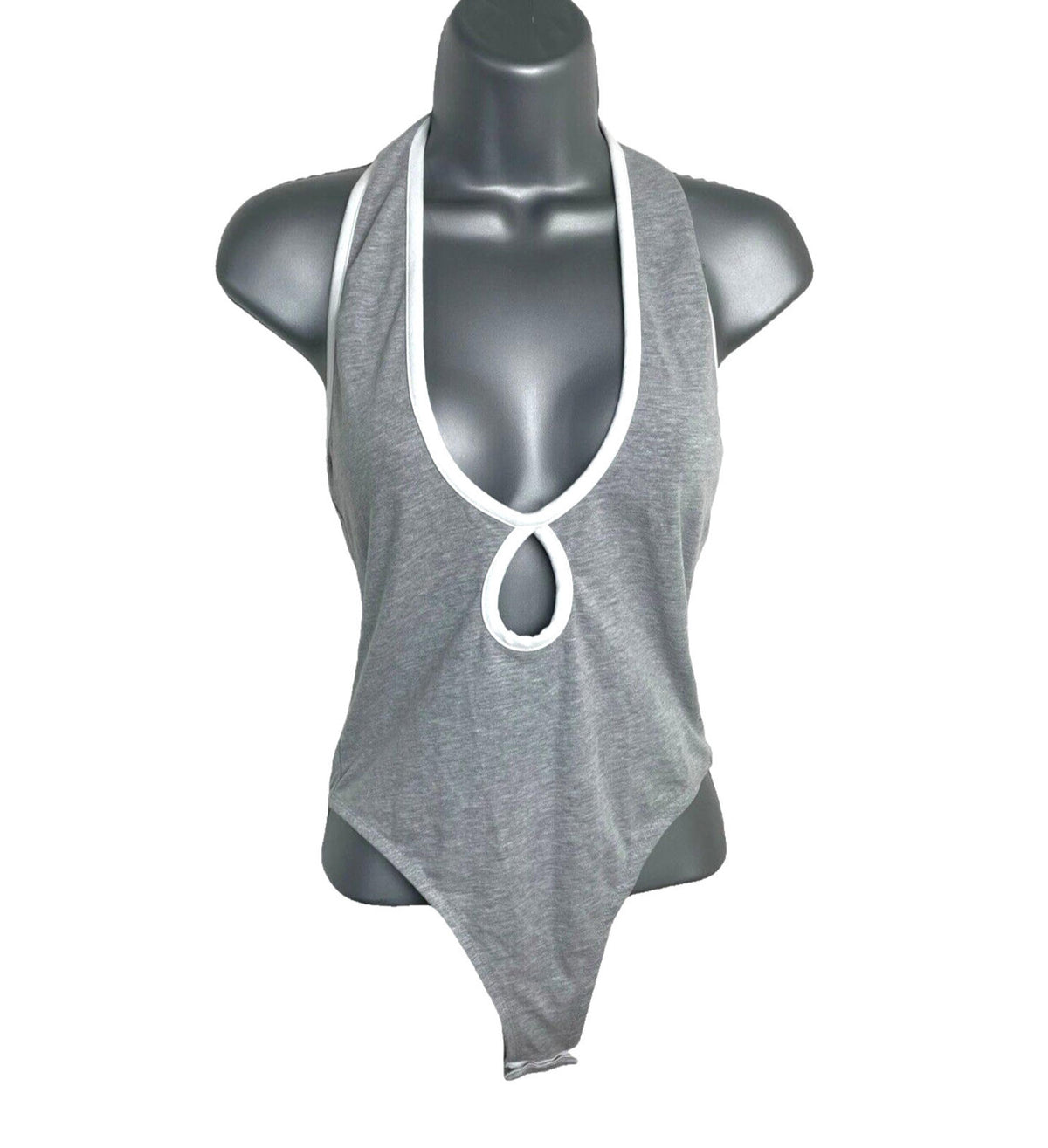 Pretty Little Thing Halterneck Bodysuit Women's UK Size 8 Grey Keyhole Scoop Neck Backless