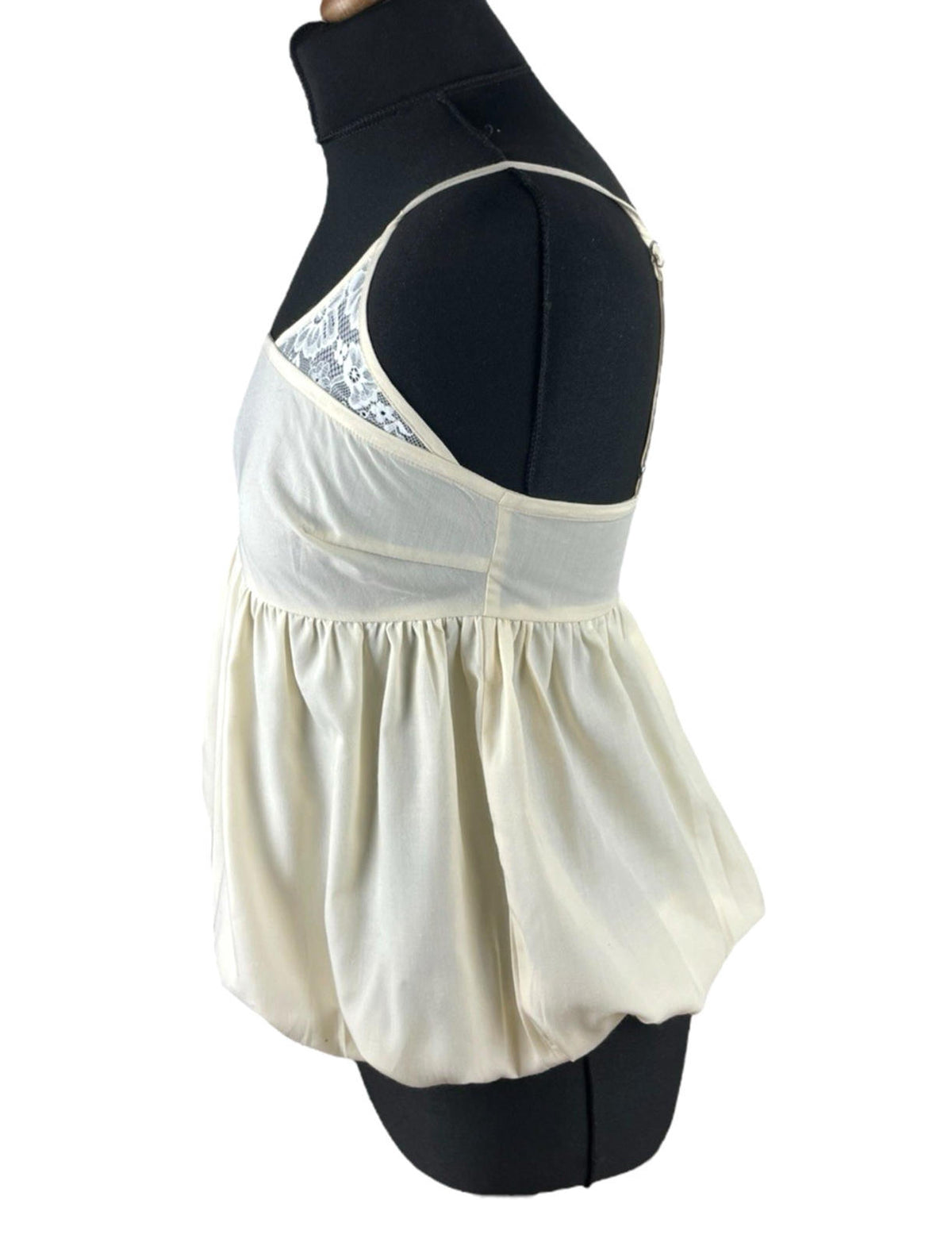 Beige Peplum Tank Top Spaghetti Strap Lace Accent Women's UK Size 8
