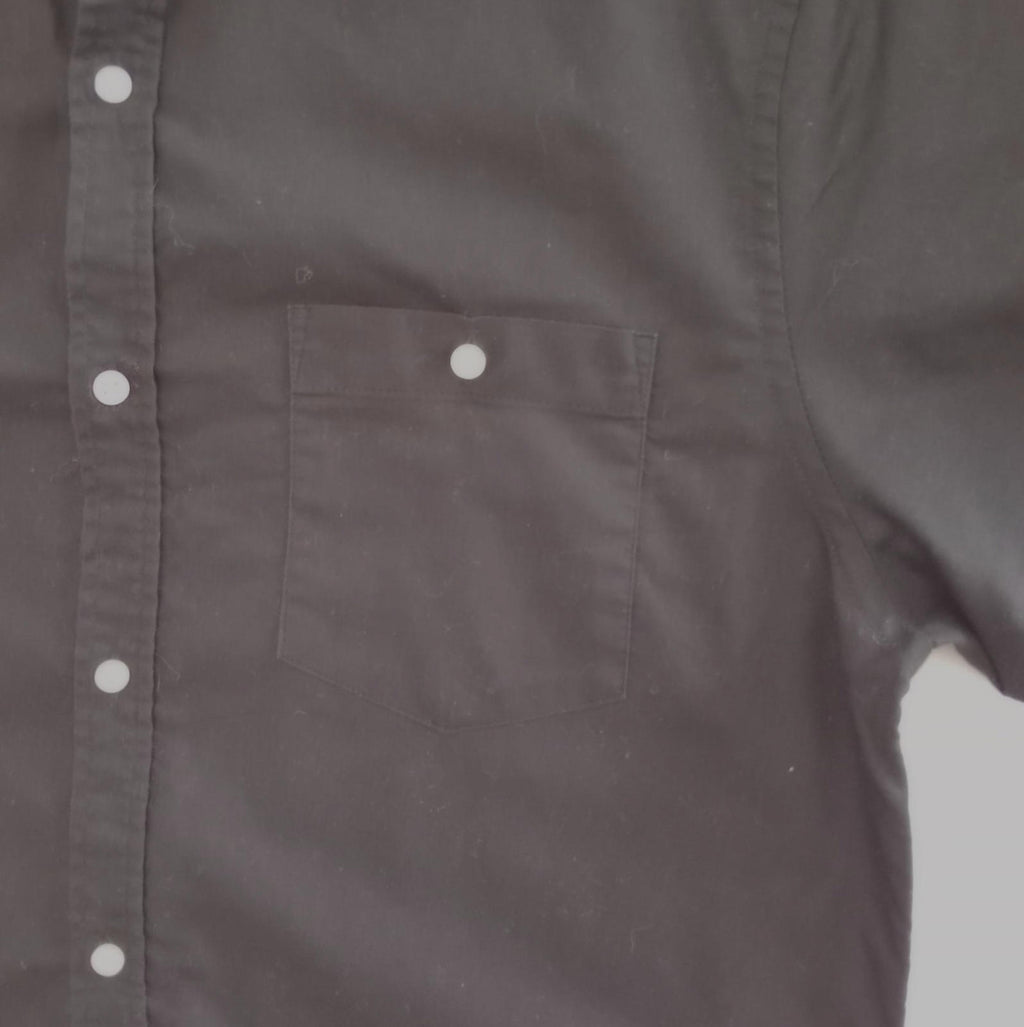 F&F Shirt Short Sleeve Black 100% Cotton Pocket Men's UK Size M Medium