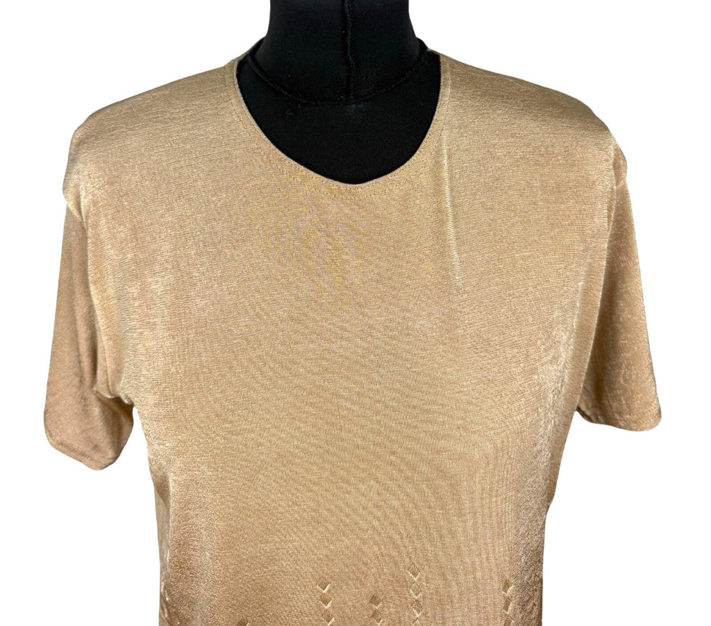 Eyecasuals Gold EyeCasuals Woven T-Shirt Blouse Top Women's UK Size M / L Shirt Sleeve Sequin