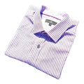 Jeff Banks Mens Shirt Small Purple White Stripe Short Sleeve Cotton Casual Smart