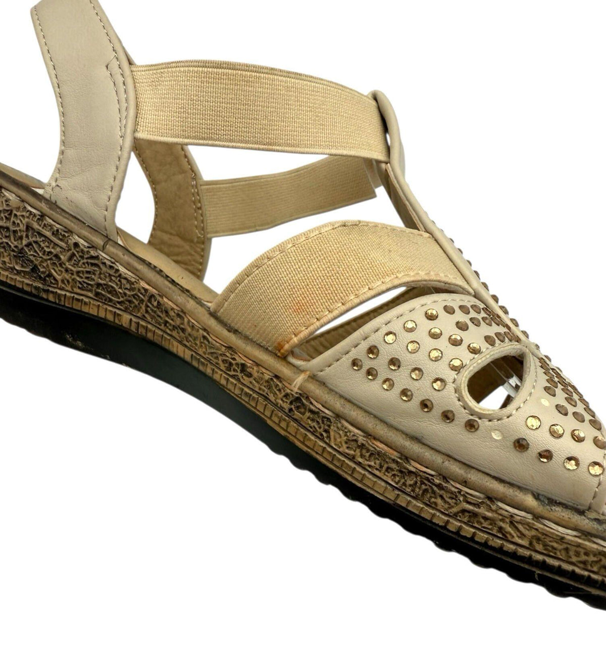 Softlites Tan Softlites Sandals Elasticated Diamante Low Heel Cushioned Gladiator Beige Gold