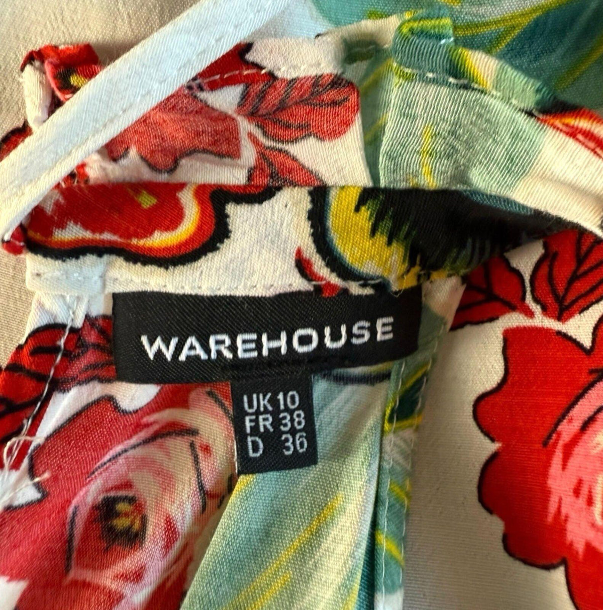 Warehouse Sleeveless Blouse Floral Women's UK Size 10 White Multicolour