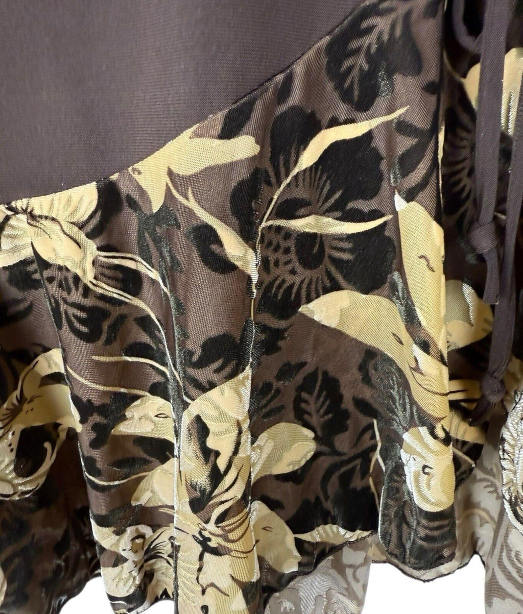 Saksos Skirt And Top Co-Ord Set Women's UK Size XL Stretch Floral Frill Brown