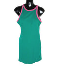 Primark Ribbed Mini Dress Women's UK Size 14 Sleeveless Stretch Green Pink Trim
