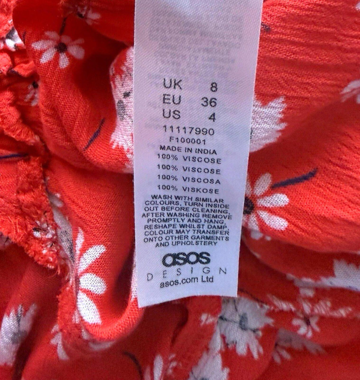 ASOS Red ASOS Square Neck Crinkle Smock Top Women's UK Size 8 Red Floral Elasticated Cuff