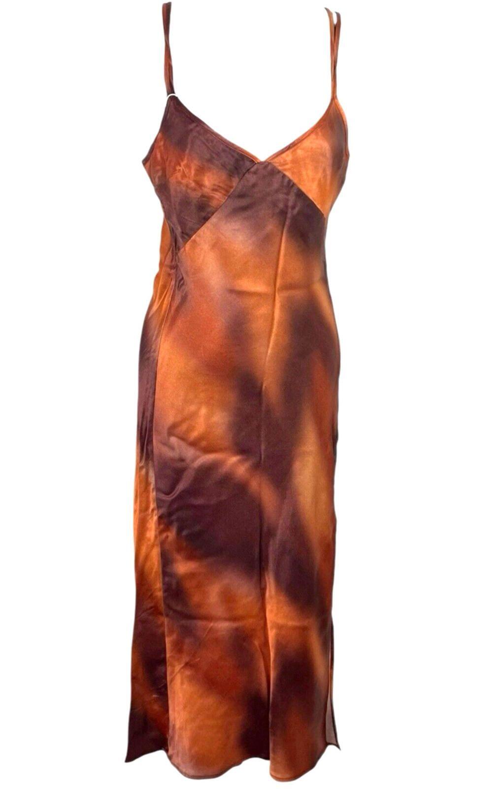 Bershka Burnt Orange Satin Maxi Dress Side Slit Women's UK Size XS
