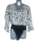 Boohoo Animal Print Bodysuit Top Women's UK Size S Long Sleeve White Black