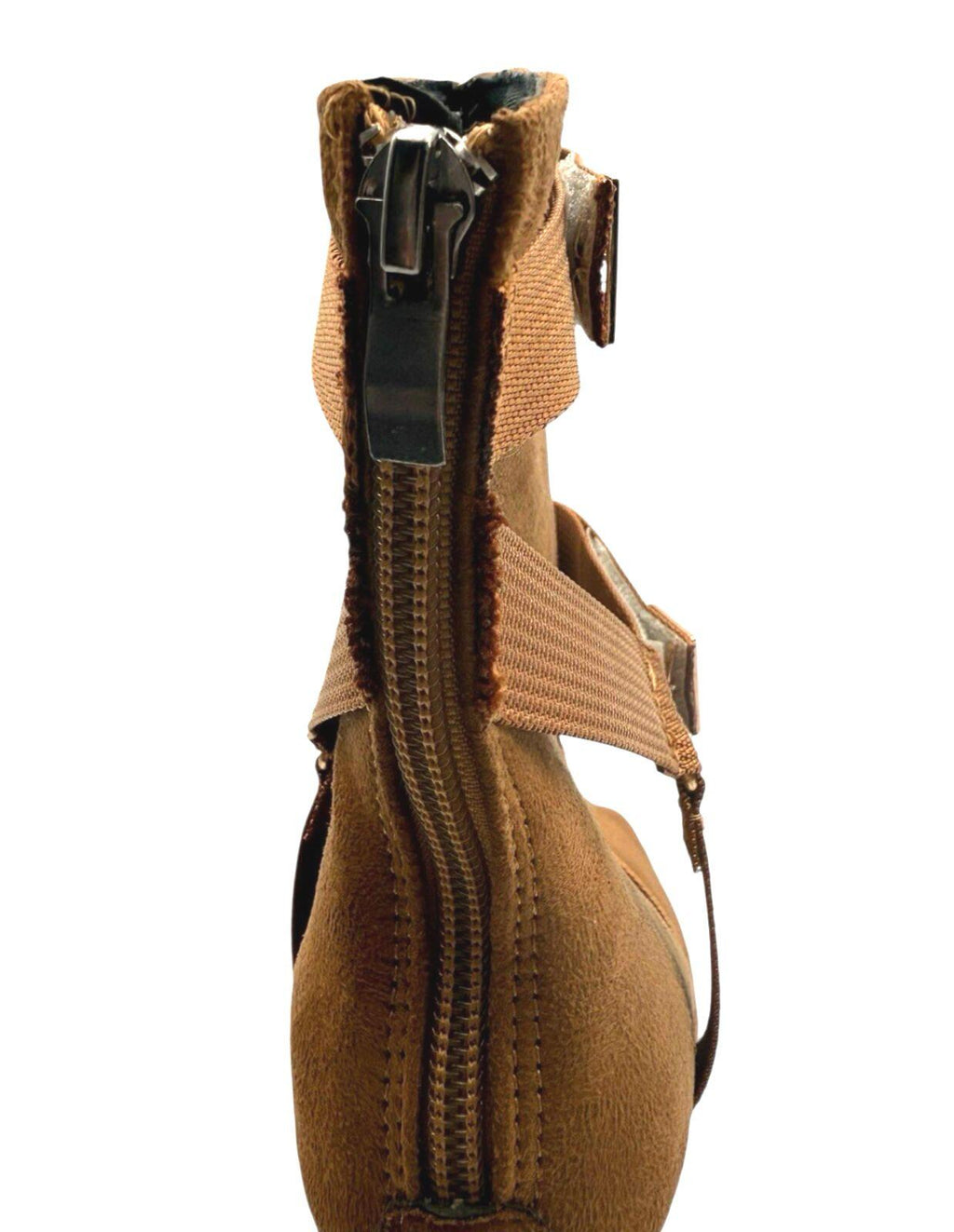 Brown Suede Calf Boots Women's UK Size 3 Peep Toe. Gold Buckles Stiletto Boots
