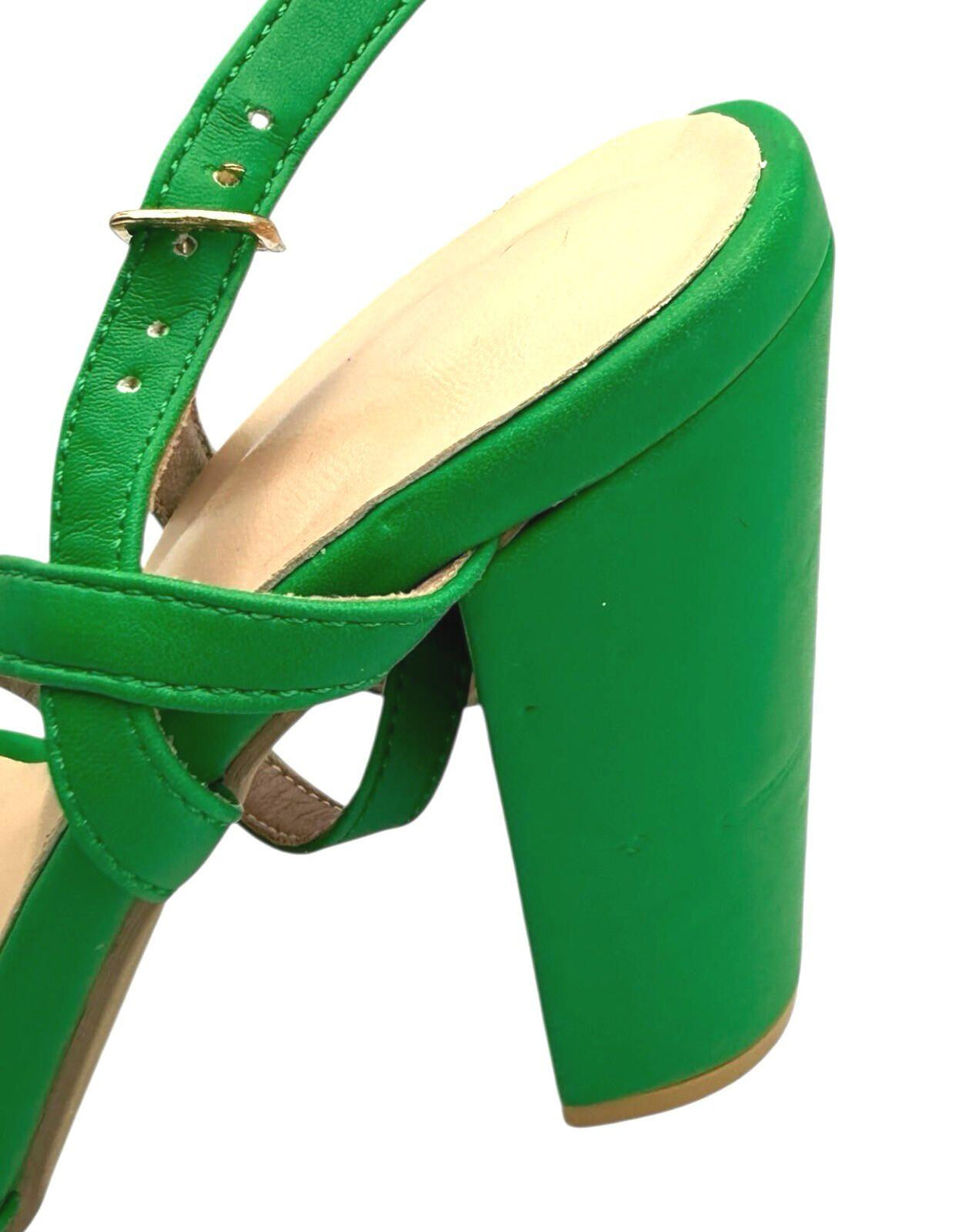 Green Strappy Block Heel Shoes Women's UK Size 3.5 Open Toe High Heel