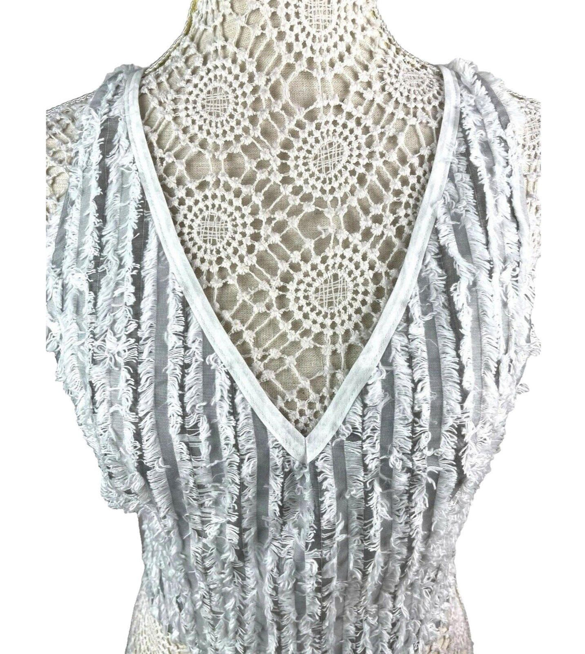 Pretty Little Thing Grey Mesh Vest Top Frayed Stripe Detail Women's UK Size 8