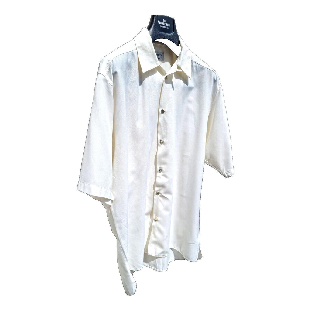 Yesterdays Mens Shirt Cream Ivory Short Sleeve Button Up Smart Casual 15" Collar