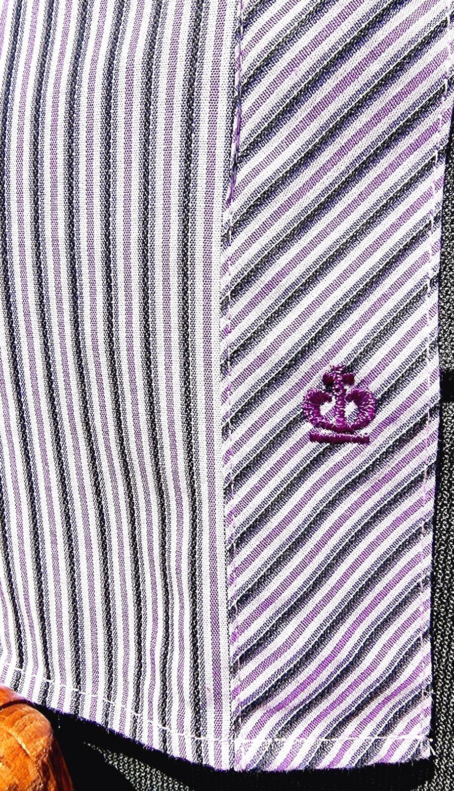 Jeff Banks Mens Shirt Small Purple White Stripe Short Sleeve Cotton Casual Smart