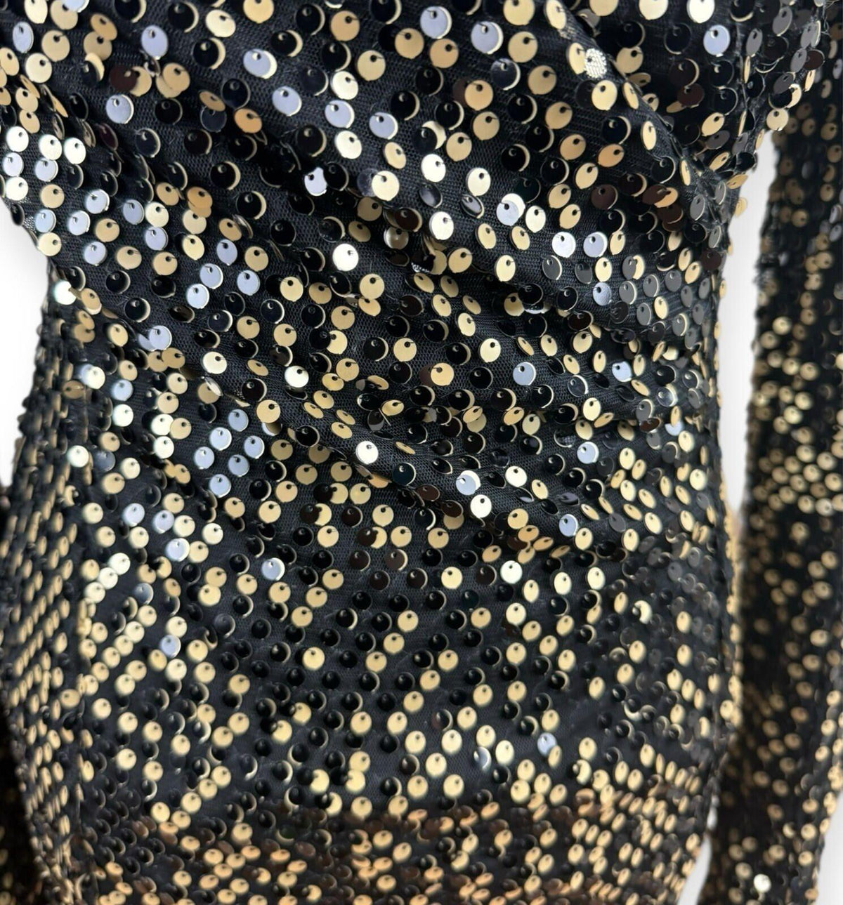 AX Paris Sequin Mini Dress Women's UK Size 10 Long Sleeve Black Gold