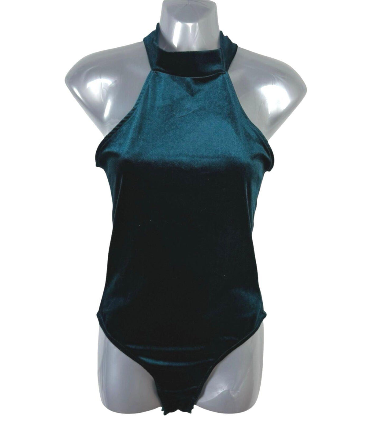 Miss Selfridge Dark Green Velour Bodysuit Women's UK Size 8 Sleeveless Green