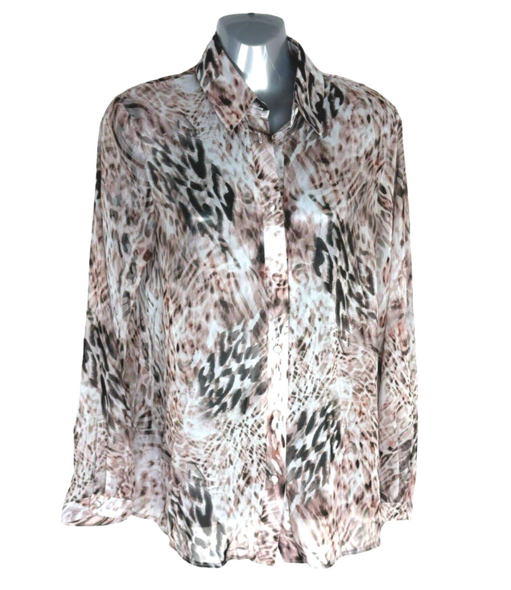 Lipsy Sheer Chiffon Shirt Blouse Women's UK Size 10 Relaxed Fit Animal Print