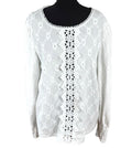 SHEIN White Shein Lace Blouse Women's UK Size XL White Long Sleeve Crochet Panel Round Neck