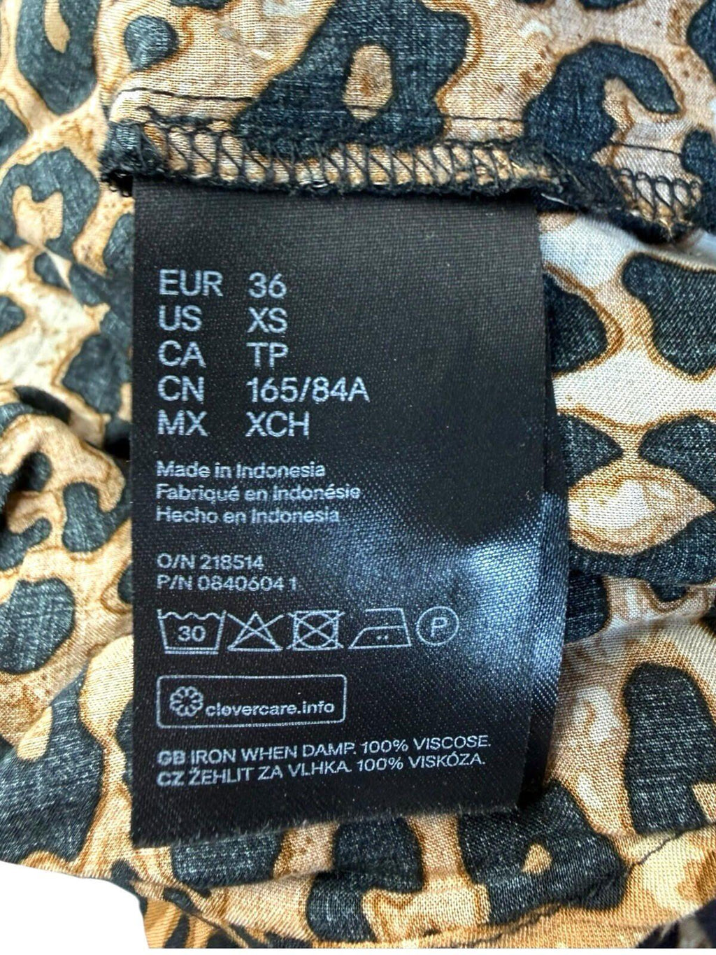 H&M Brown H&M Leopard Print Blouse Women's UK Size XS Relaxed Fit Puff-Sleeved Lightweight
