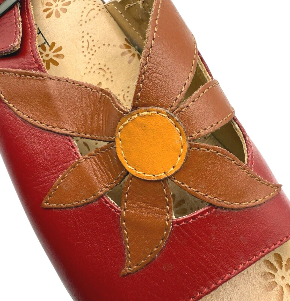 Brevitt Of Northampton England Red Brevitt Leather Sandals Floral Design Women's UK Size 4 Slingback Red