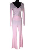 Pink Co Ord Set Women's UK Size XS High Waist Flared Trouser & Crop Top Set
