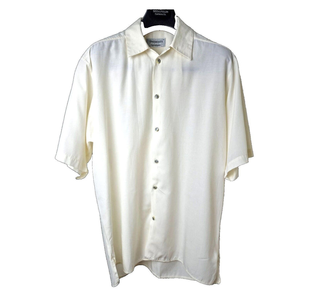 Yesterdays Mens Shirt Cream Ivory Short Sleeve Button Up Smart Casual 15" Collar