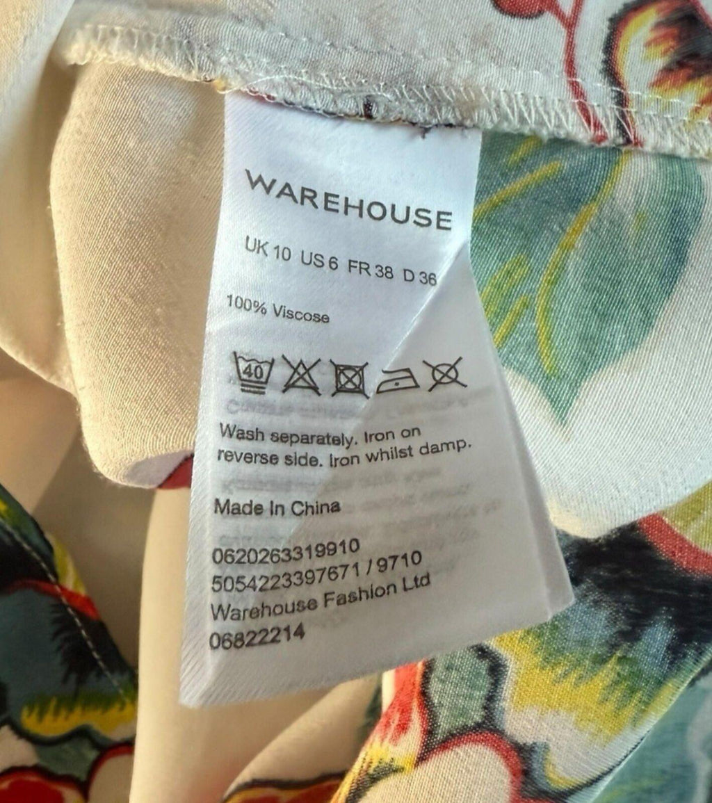 Warehouse Sleeveless Blouse Floral Women's UK Size 10 White Multicolour