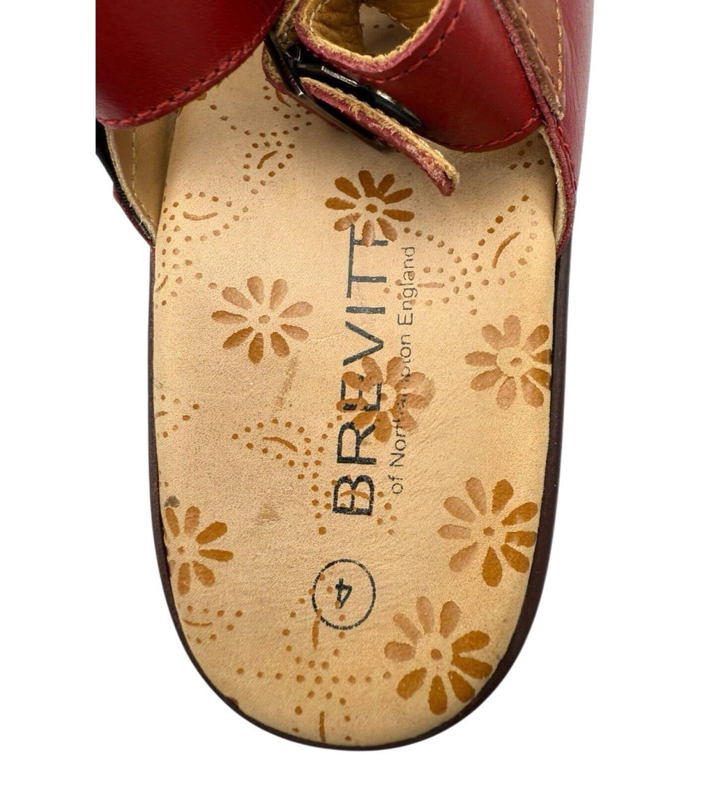 Brevitt Of Northampton England Red Brevitt Leather Sandals Floral Design Women's UK Size 4 Slingback Red