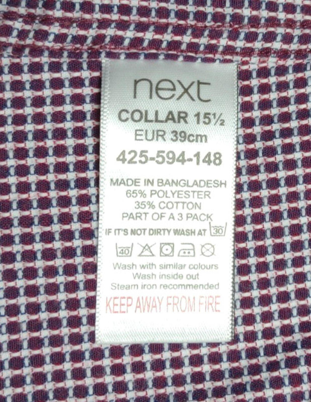 Next Shirt Men's UK Size S Long Sleeve Red Check Mixed Fabric Slim Fit