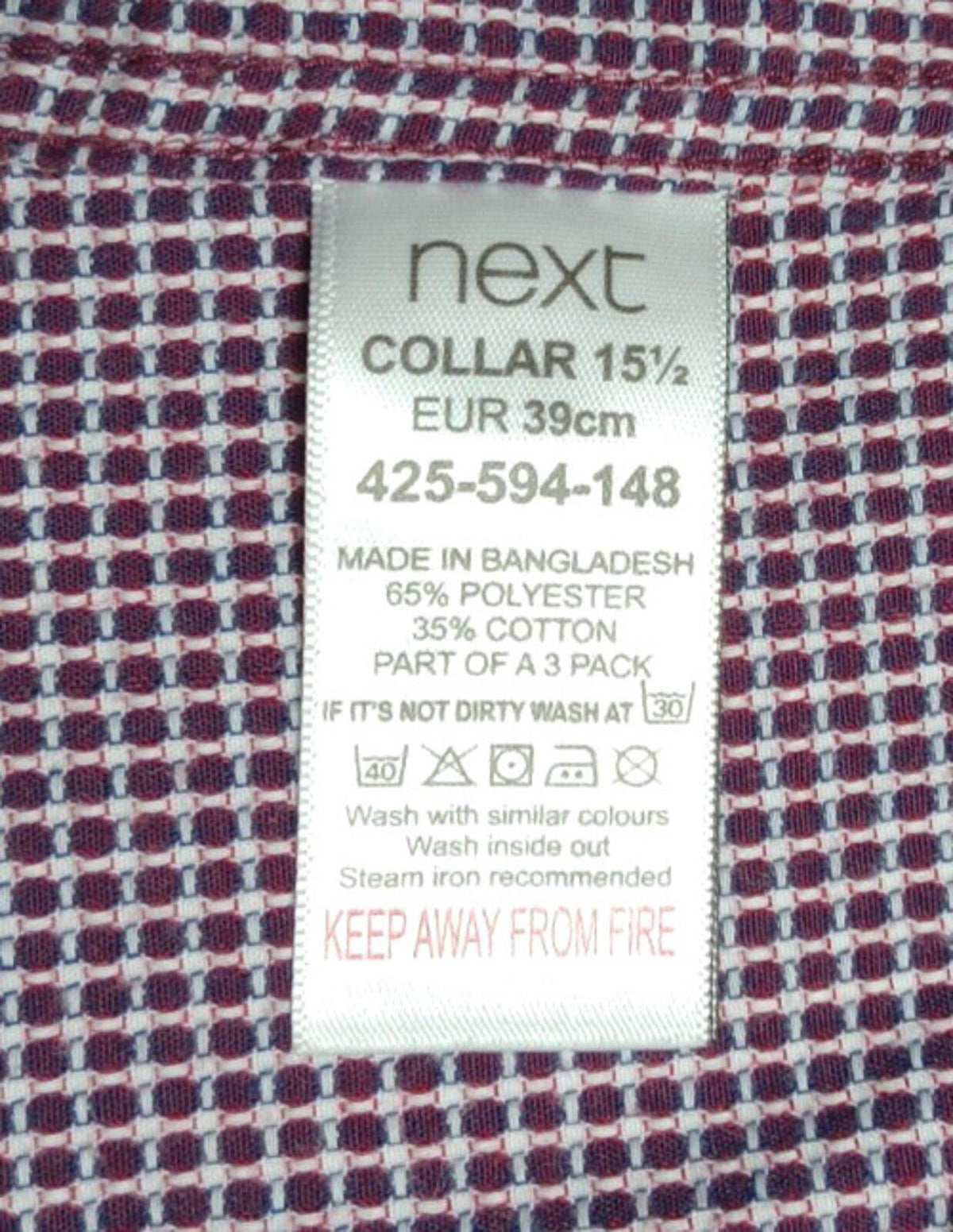 Next Shirt Men's UK Size S Long Sleeve Red Check Mixed Fabric Slim Fit