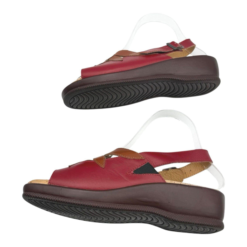 Brevitt Of Northampton England Red Brevitt Leather Sandals Floral Design Women's UK Size 4 Slingback Red