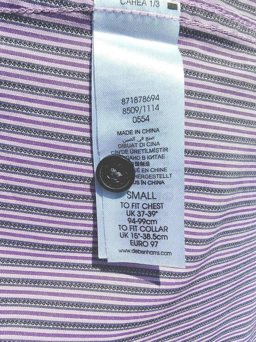 Jeff Banks Mens Shirt Small Purple White Stripe Short Sleeve Cotton Casual Smart