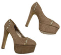 Mannika Tan Mannika Platform Stiletto Women's UK Size 6 Chain Diamante Detail Brown Suede