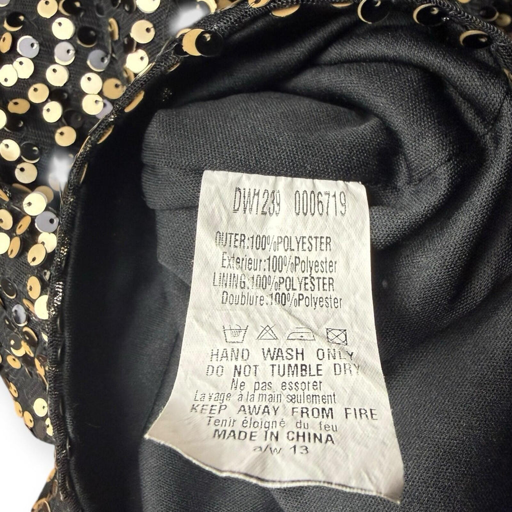 AX Paris Sequin Mini Dress Women's UK Size 10 Long Sleeve Black Gold