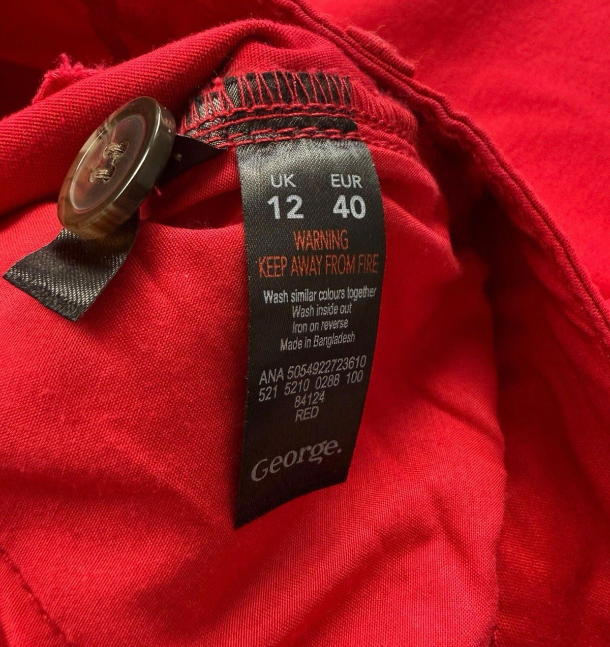 George Red George Bright Red Skinny Jeans Cropped Button Accent Women's UK Size 12