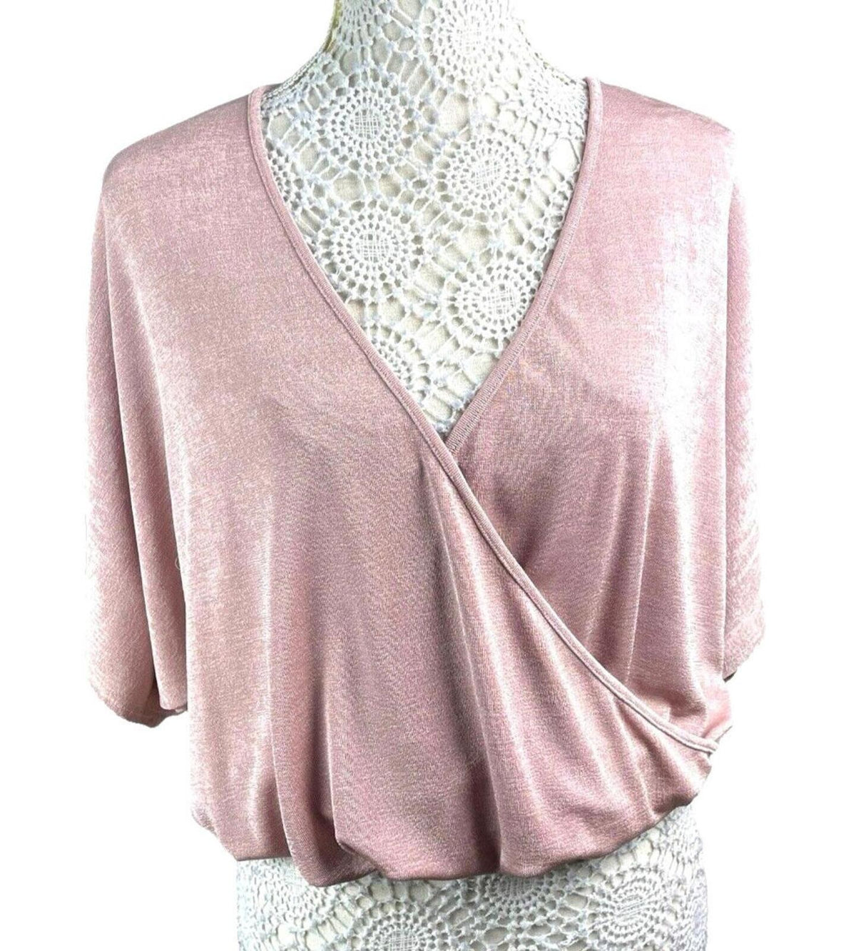New Look Pink New Look Wrap Blouse Top Women's UK Size 10 Pink Drape Front Shimmer 3/4 Sleeve