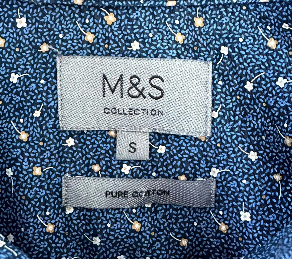 Marks & Spencer Floral Shirt Men's UK Size Small S Blue Button Up Long Sleeve