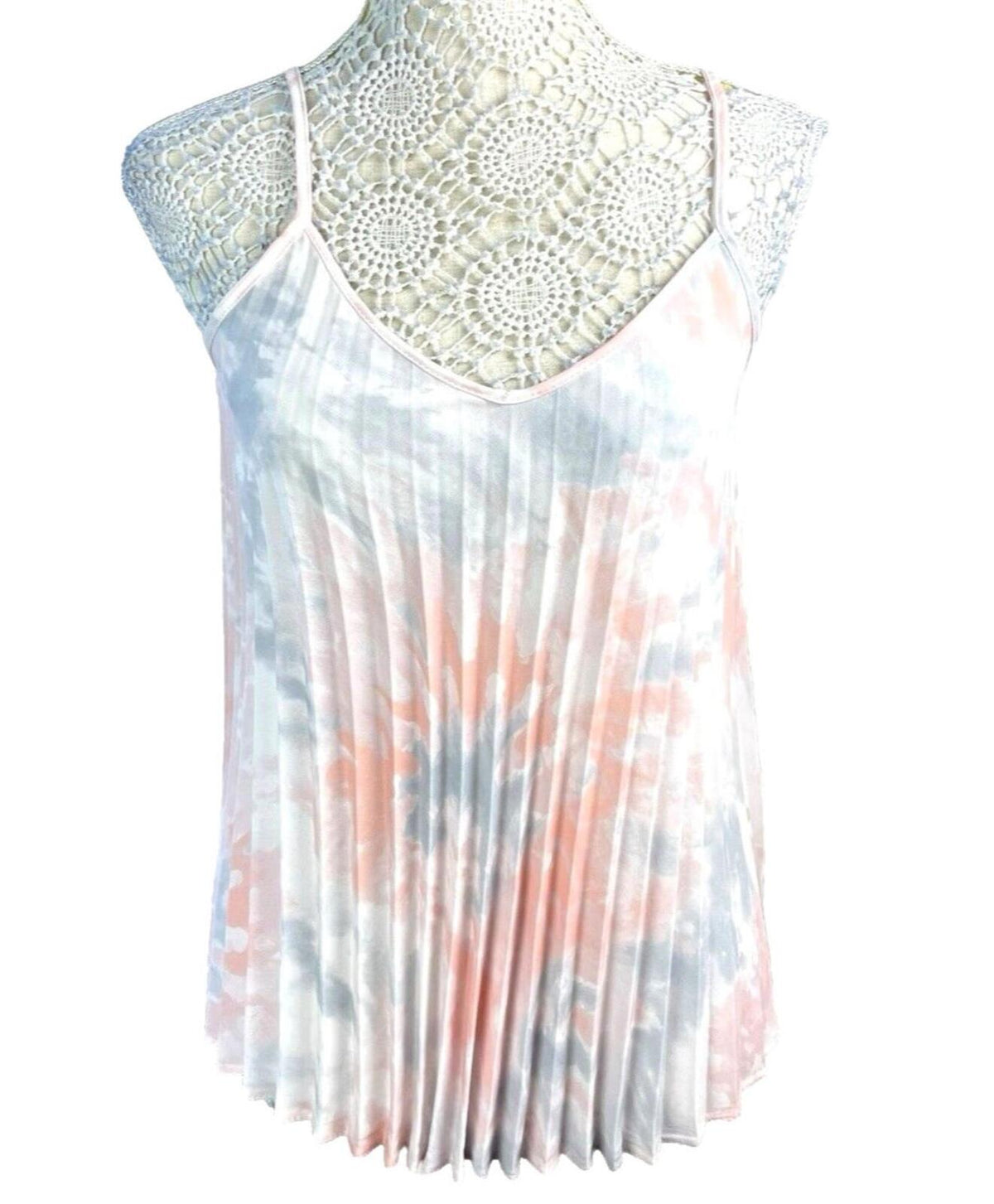 New Look White New Look Pleated Tie-Dye Camisole Top Women's UK Size 12 White Pastel Chiffon
