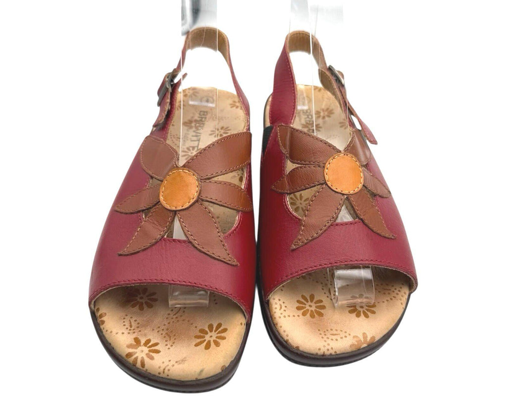 Brevitt Of Northampton England Red Brevitt Leather Sandals Floral Design Women's UK Size 4 Slingback Red