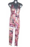 Shein Cut Out Jumpsuit Women's UK Size M Stretch Halter Neck Pink Open Back